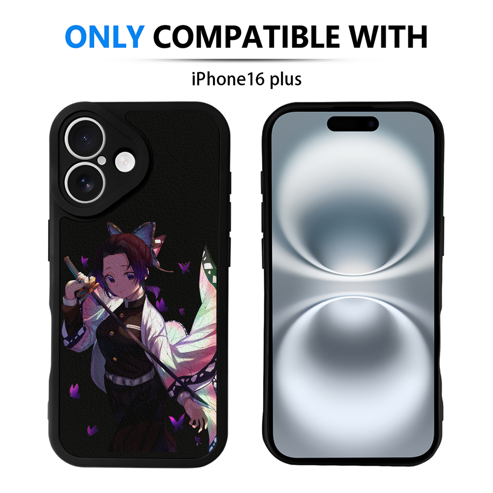 （画像用） 鬼滅の刃（きめつのやいば）蟲柱-胡蝶 しのぶ／こちょう しのぶ Kochou Shinobu 【iPhone 16シリーズ対応】シリコンスマホケース（レザー調） 材質：シリコン